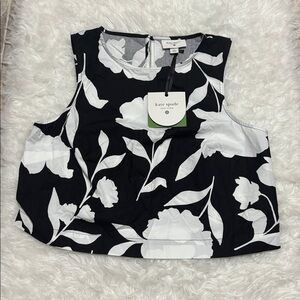 NWT Kate Spade New York Black And White Floral Cropped Sleeveless Top Size S
